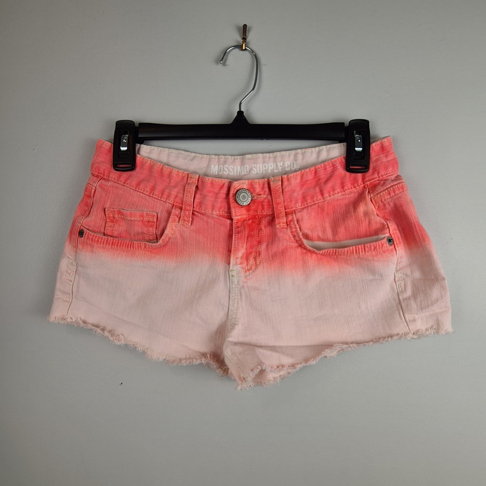 Mossimo Supply Co Womens Pink Ombre Denim Shorts Fit 6 Size 5 Raw Hem Dip Dye